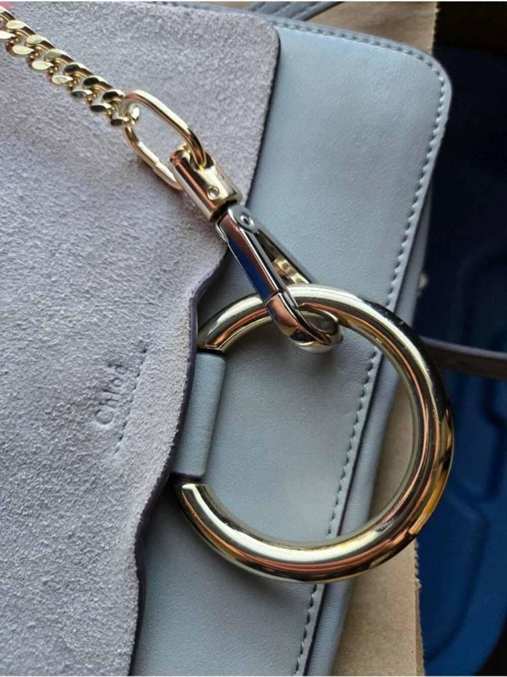 Chloé Chloe Small Faye Leather & Suede Shoulder Crossbody Bag Gray 02-15-99-65 - Picture 4 of 12